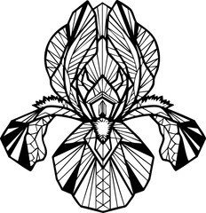 Elegant geometric iris flower illustration offers modern artistic beauty for sophisticated design projects and natural themes © Vectors Studio