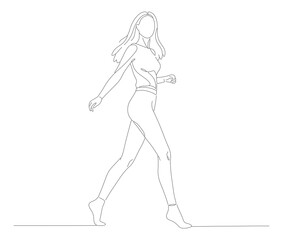 Minimalist Line Drawing Woman Walking Forward Fashion Model Illustration