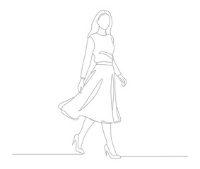 Minimalist Outline Walking Woman Figure in Dress Graphic Illustration