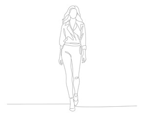 Minimalist Line Art Standing Woman Full Body Fashion Illustration Drawing