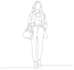 Minimalist Outline Silhouette Woman Standing with Bag Illustration Design Element