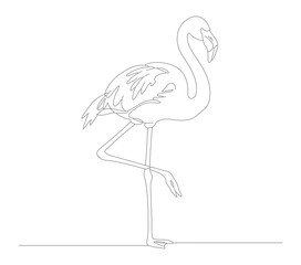 Fototapeta premium Minimalist Line Art Standing Flamingo Wildlife Bird Silhouette Illustration