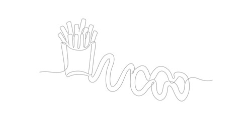Minimalist Line Art French Fries and Ketchup Food Illustration