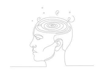 Minimalist Outline Open Minded Human Head Brain Concept Illustration