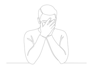Simple Outline Drawing Man Covering Face with Hands Icon Illustration