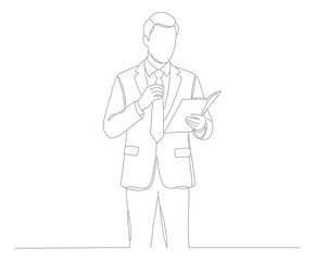 Minimalist Line Drawing Business Man Holding Document Illustration Artwork