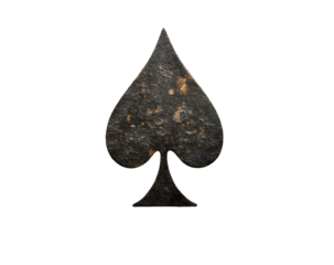 Weathered spade symbol with mottled texture against a stark black background
