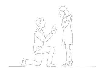 Minimalist Outline Style Couple Proposing on Knee, Wedding Engagement Illustration