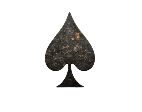 Weathered spade symbol with mottled texture against a stark black background