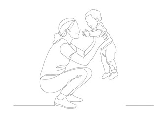 Simple Line Art Mother Holding Her Toddler Child Illustration