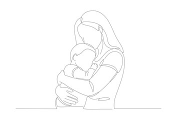 Minimalist Dotted Line Drawing of Mother Holding Baby Illustration Image