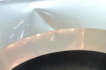 scratch from accident on silver color car background and texture