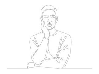 Line Art Contemplative Young Man Portrait Expression Illustration