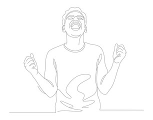 Minimalist Continuous Line Drawing Cheerful Man Celebrating Success Illustration Graphic