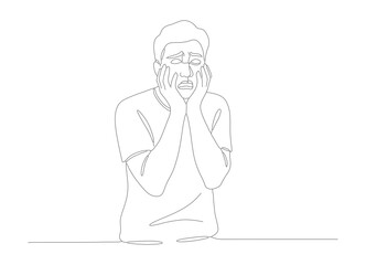 Minimalist Line Art Scared Woman Covering Face with Hands Illustration