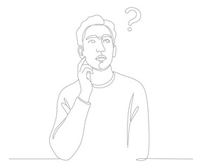 Minimalist Line Art Thinking Man with Question Mark Illustration