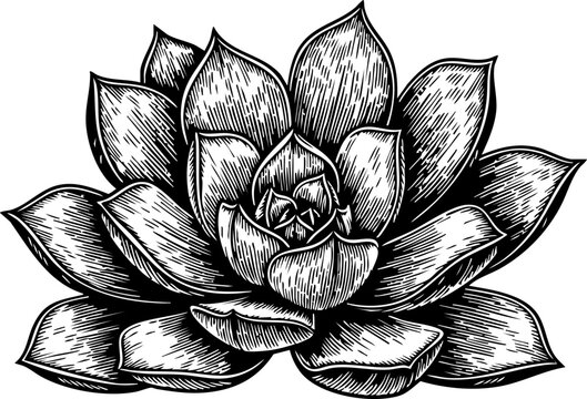 Detailed succulent plant illustration, perfect for botanical designs, elegant logos, and wedding invitations with a touch of nature.