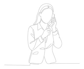 Minimalist Line Art Businesswoman in Blazer Using Smartphone Illustration