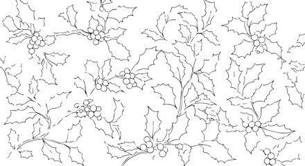 Obraz premium Elegant black and white holly branches with berries, perfect for festive holiday designs and seasonal projects, bringing classic charm.