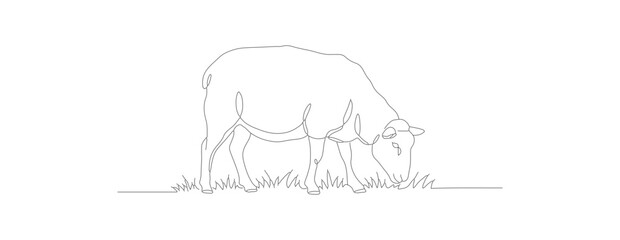 Simple Line Art Grazing Sheep Illustration Farm Animal Icon