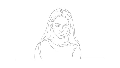 Continuous Line Drawing of Young Woman Portrait Minimalist Style Illustration