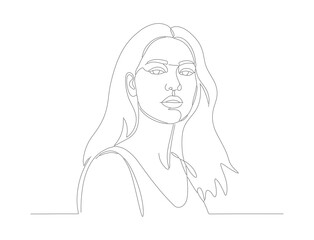 Minimalist Outline Portrait of a Young Woman with Long Hair Line Art