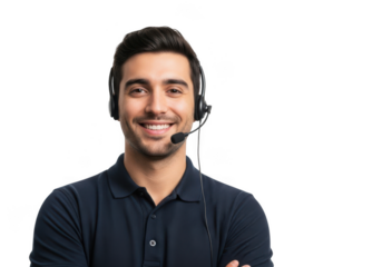 Smiling man with headset isolated on transparent background