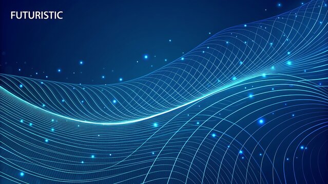 Abstract futuristic glowing blue digital wave pattern with particles