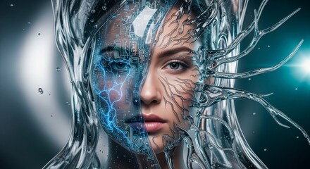 The fusion of technology and human form is captivating here