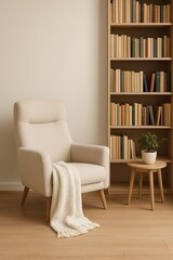 Cozy Reading Nook with Armchair and Bookshelf
