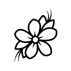 Floral design with five petals and four small leaves, minimal and elegant vector. Ideal for nature symbol, eco-friendly logo, botanical art, or decorative illustration