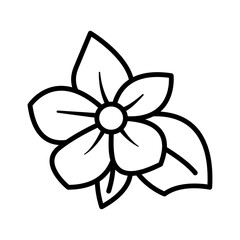Icon of a flower with five petals and two leaves, simple and clean. Great for botanical illustration, eco design, floral logo, nature symbol, or decorative element
