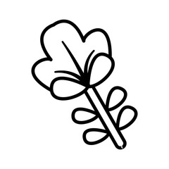 Flower icon in side view with petals and four leaves, detailed vector design. Great for botanical illustration, eco-friendly concept, natural logo, or decorative art