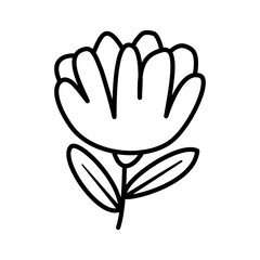 Flower illustration in side view with stem and two leaves, modern vector. Perfect for eco-friendly concepts, floral logo, botanical decoration, or natural art element