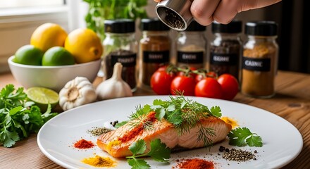 Gourmet Salmon Fillet Prepared With Fresh Herbs And Spices