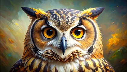 Intense Gaze - A Detailed Portrait of a Majestic Owl.