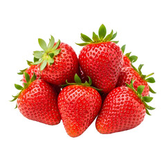 Pile of Fresh Ripe Red Strawberries with Green Leaves on White Background Keywords: strawberries, fruit, red, fresh, ripe, sweet