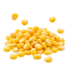 Pile of Yellow Corn Kernels Falling and Scattered on Black Background sweet corn maize