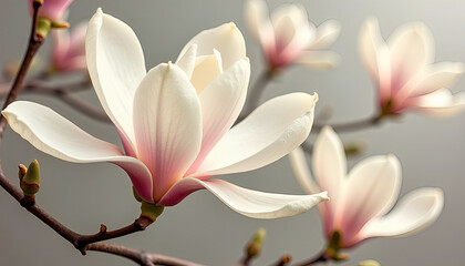 Fototapeta premium Pink and White Magnolia Flowers in Bloom