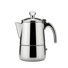 Polished Stainless Steel Moka Pot Coffee Maker on Black Background espresso maker stovetop coffee
