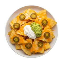 Plate of Nachos with Cheese, Guacamole, and Sour Cream tortilla chips melted cheese
