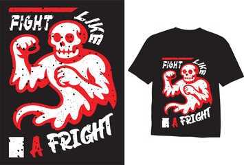Fototapeta premium Spooky Skeleton Fighter T-Shirt Design with Grunge Texture