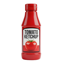 Red Plastic Bottle of Tomato Ketchup with Tomato Graphic Label sauce condiment