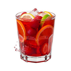 Refreshing Red Cocktail with Assorted Fruit Slices and Ice Cubes in Glass drink beverage