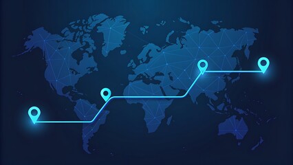 Global network of interconnected locations on a world map