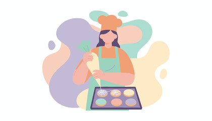 Baker decorating cookies with a piping bag for festive treats Creative home baking hobby