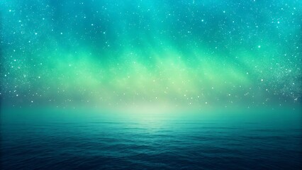 Ethereal glowing light over shimmering ocean surface with sparkling particles