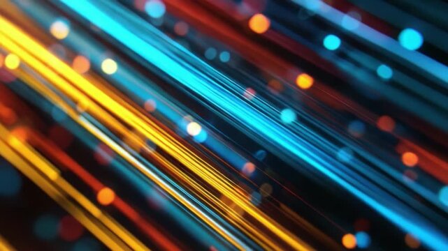 Dynamic Abstract Background of Colorful Light Trails and Sparkling Bokeh, Showcasing Vibrant Movement and Depth in a High-Energy Multimedia Visual Experience