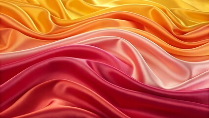 Flowing waves of vibrant silk fabric in warm sunset colors