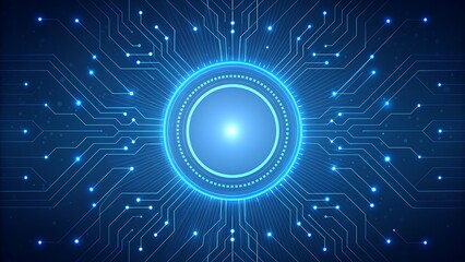 Abstract blue digital fingerprint glowing on a circuit board background